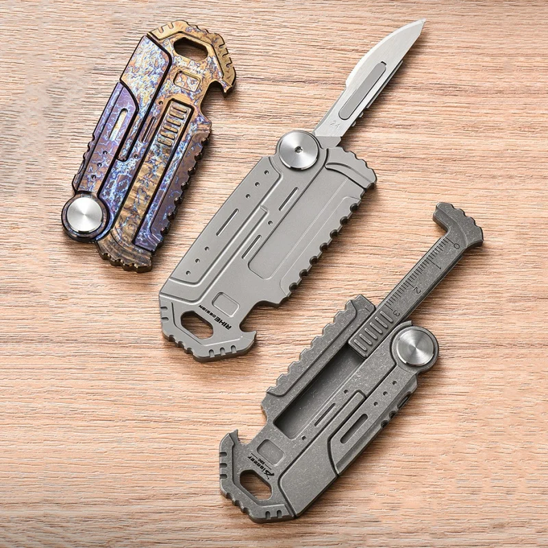 

Titanium Alloy Buckle Folidng Knife Multifunctional Bottle Opener Ruler Keychain Carabiner Holder Survival EDC Pocket Knife