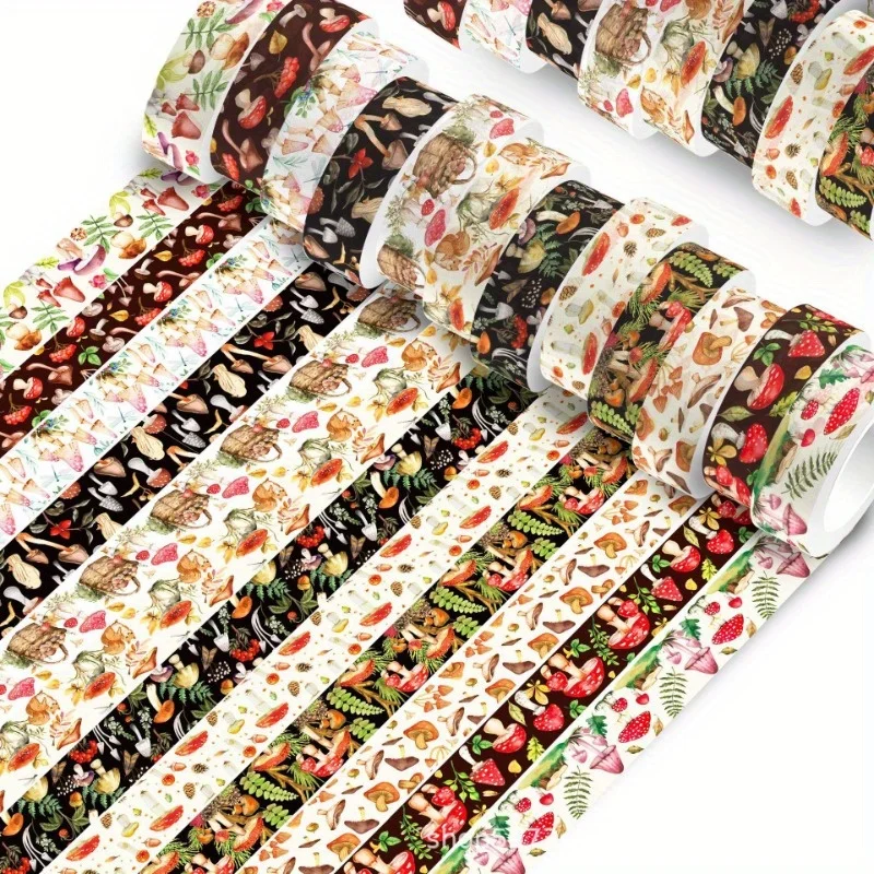 12 Rolls Washi Tape Set-Mushroom plants Decorative Masking Tape Junk Journal, Diy Craft,Scrapbooking supplies, Gift Wrapping