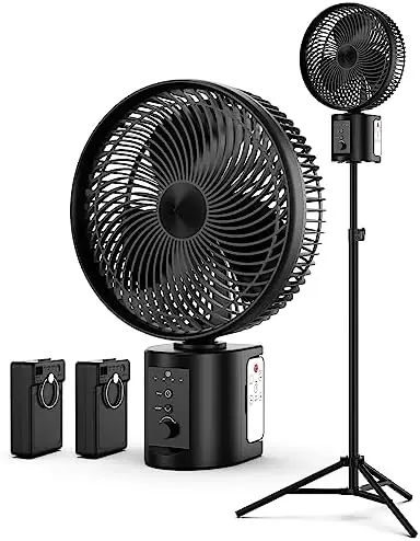 

Oscillating Battery Operated Fan w/Remote, 10 Inch Cordless Rechargeable Fan for Camping Hurricane, Portable Outside Pedestal Fa
