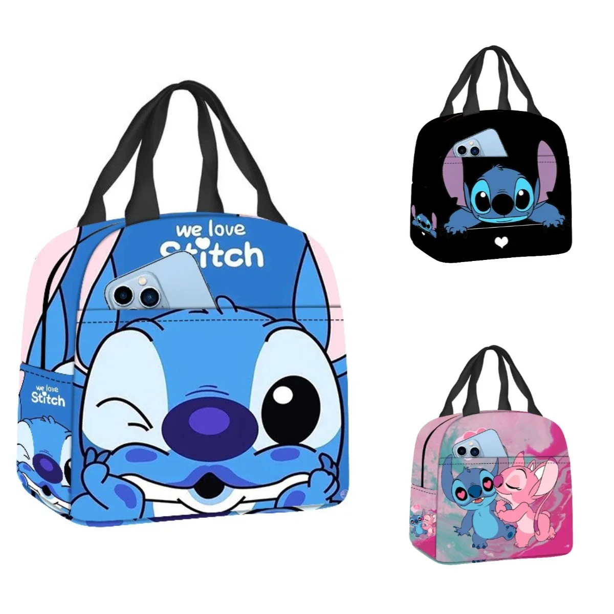 Disney Stitch Women's Lunch Bag Boys and Girls Cartoon Fashion Print Large Capacity Portable Bento Bag Outdoor Lunch Thermal Bag hunter x hunter lunch bag anime cartoon print boys girls school lunch box office worker working lunch bags