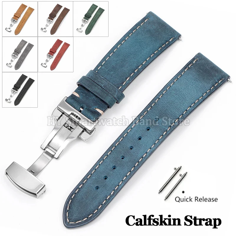 Premium Leather Cowhide Watch Strap with Quick Release and Butterfly Buckle