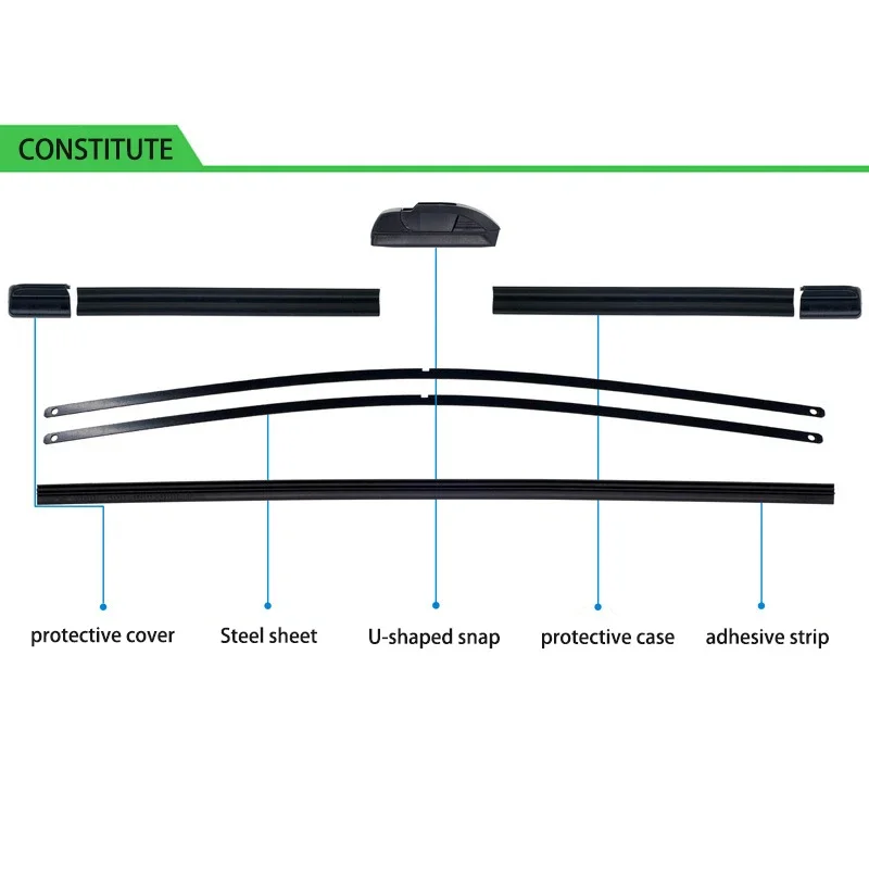 For Hyundai i20 PB GB 2010-2019 Car Windshield Wiper U-type Soft Rubber Frameless Bracketless Car Wipers 24"+16" 3