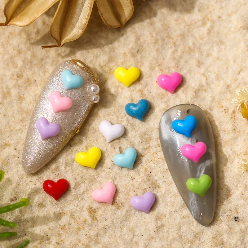 

50pcs Smooth nail art ceramic small hearts solid color heart love with flat shape pearl nail resin accessories
