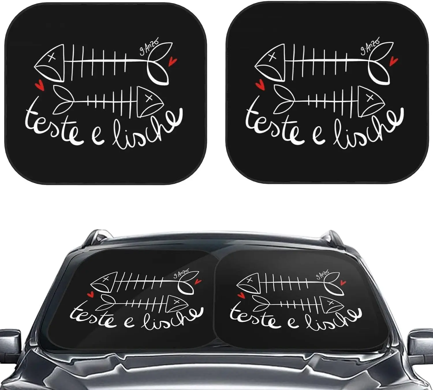 

Fish Bone with Quote Car Windshield Sun Shade Auto Foldable 2pcs Black Window Sunshades for Most Windshield Sun Visor Protector