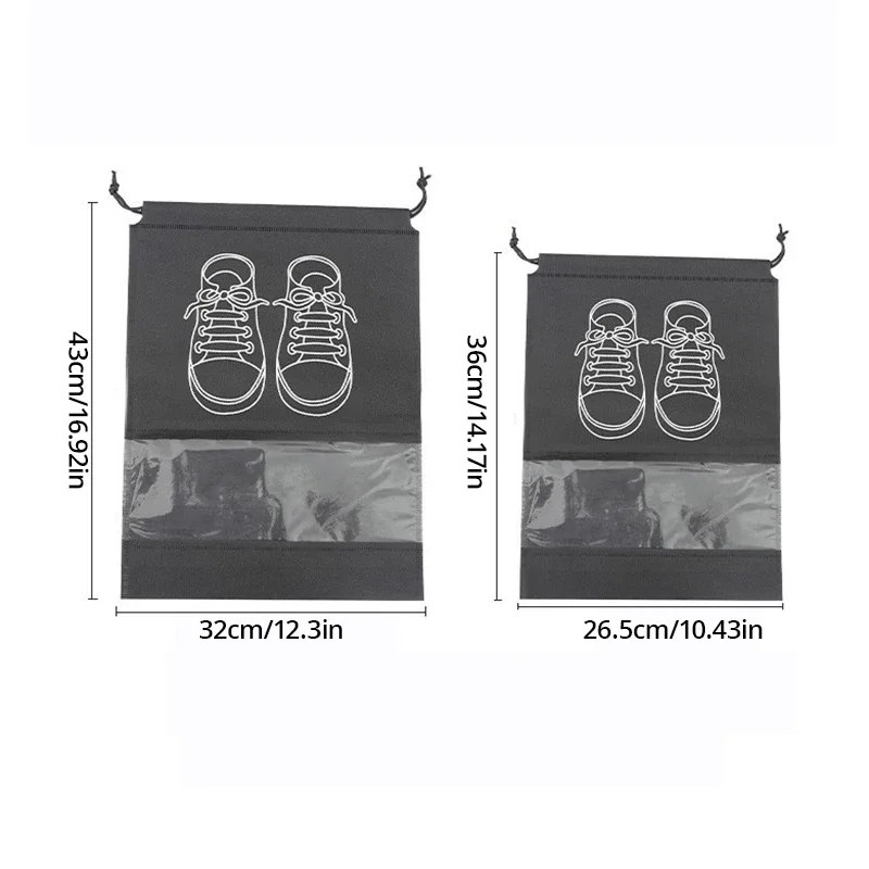 5pcs/set Shoe Storage Bag With Thickened Non-woven Fabric Strap Mouth Large Capacity Travel Waterproof Shoe Bag Moistureproof 6