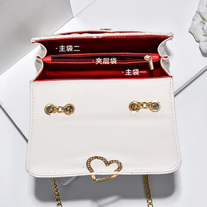 Fashion heart lock women's shoulder bag casual messenger bag cute leather female crossbody bag small square bag