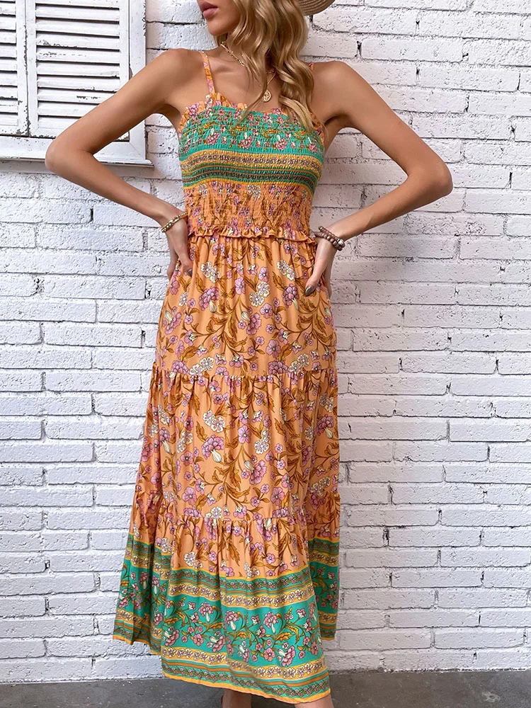 

JIM & NORA Sexy Ladies Summer Beach Dress Spaghetti Strap Holiday Party Boho Dresses Sleeveless Midi Vestidos Fashion