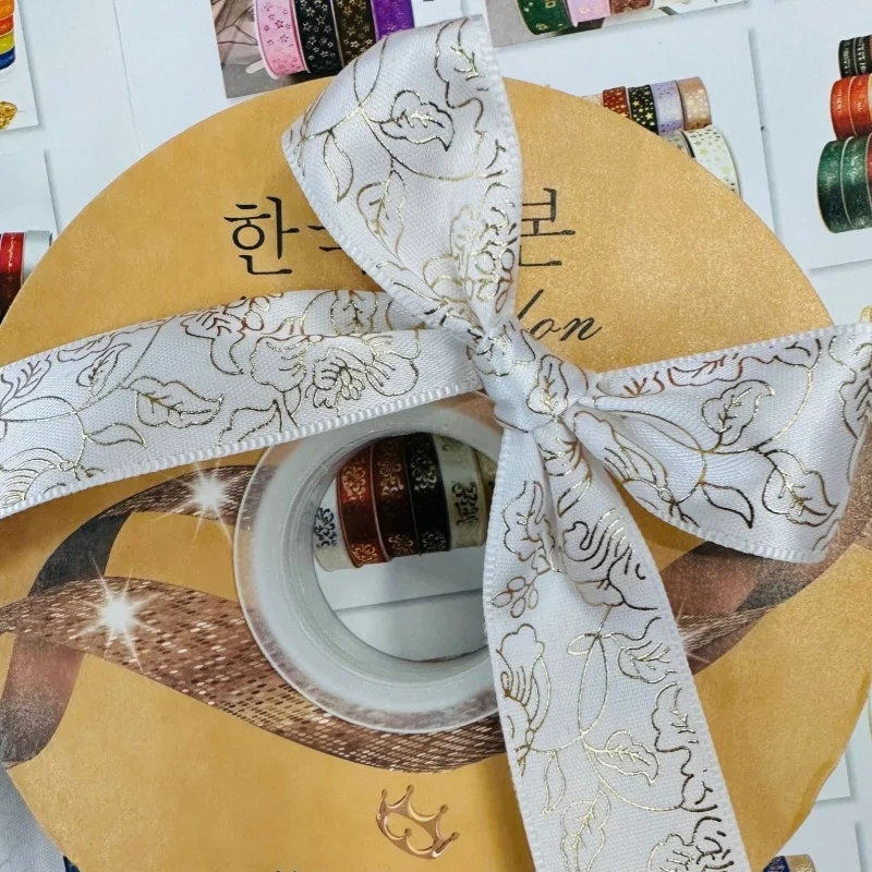 롤 로즈 패턴 바 거치대 수제 DIY 선물 포장, 고품질 핫 스탬핑 골드 리본, 40 야드/롤