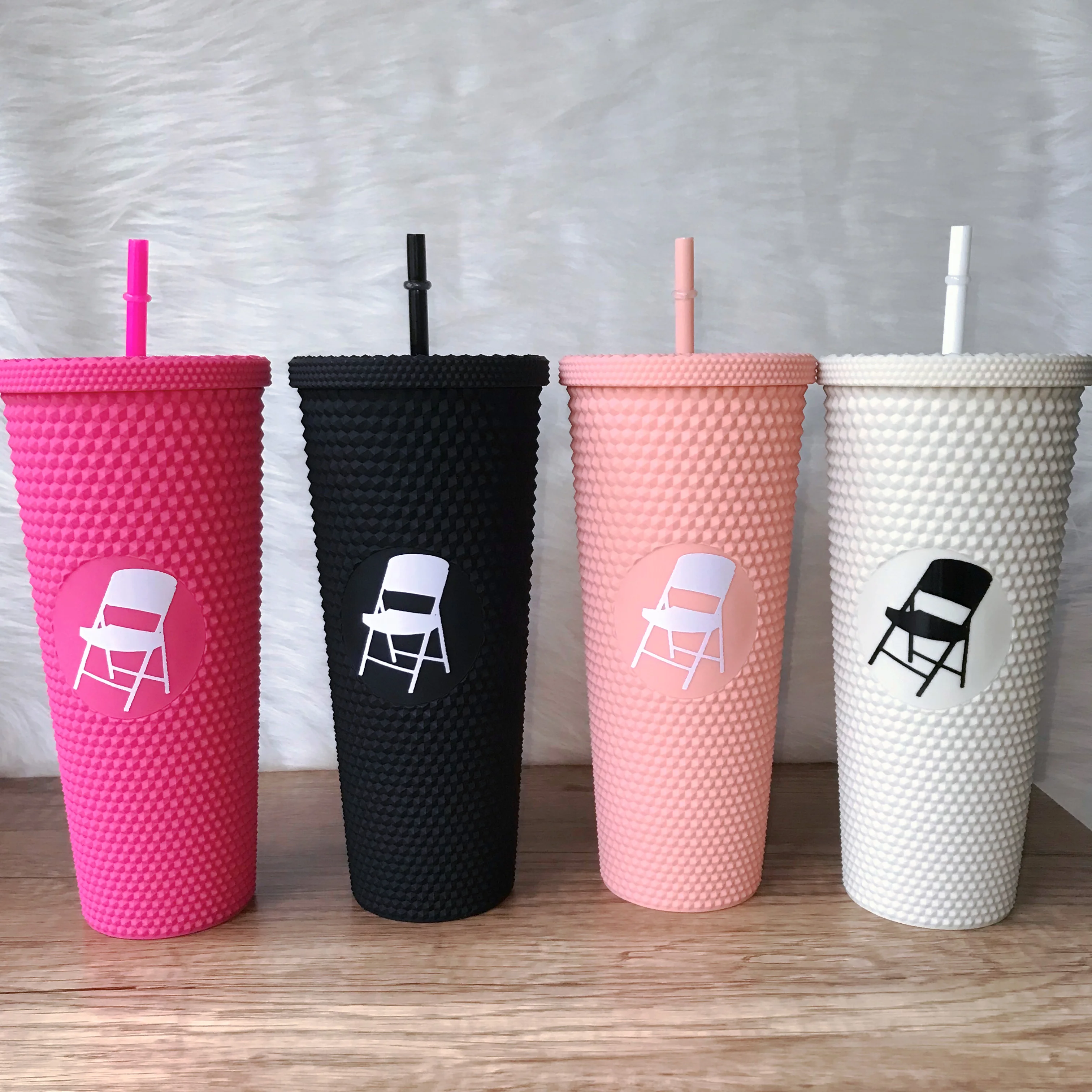 Swinging Chair Tumbler 24oz Studded Tumbler with Straw Lid BPA Free Folding  Chair Tumbler Travel Cup Boat Fight Water Bottle