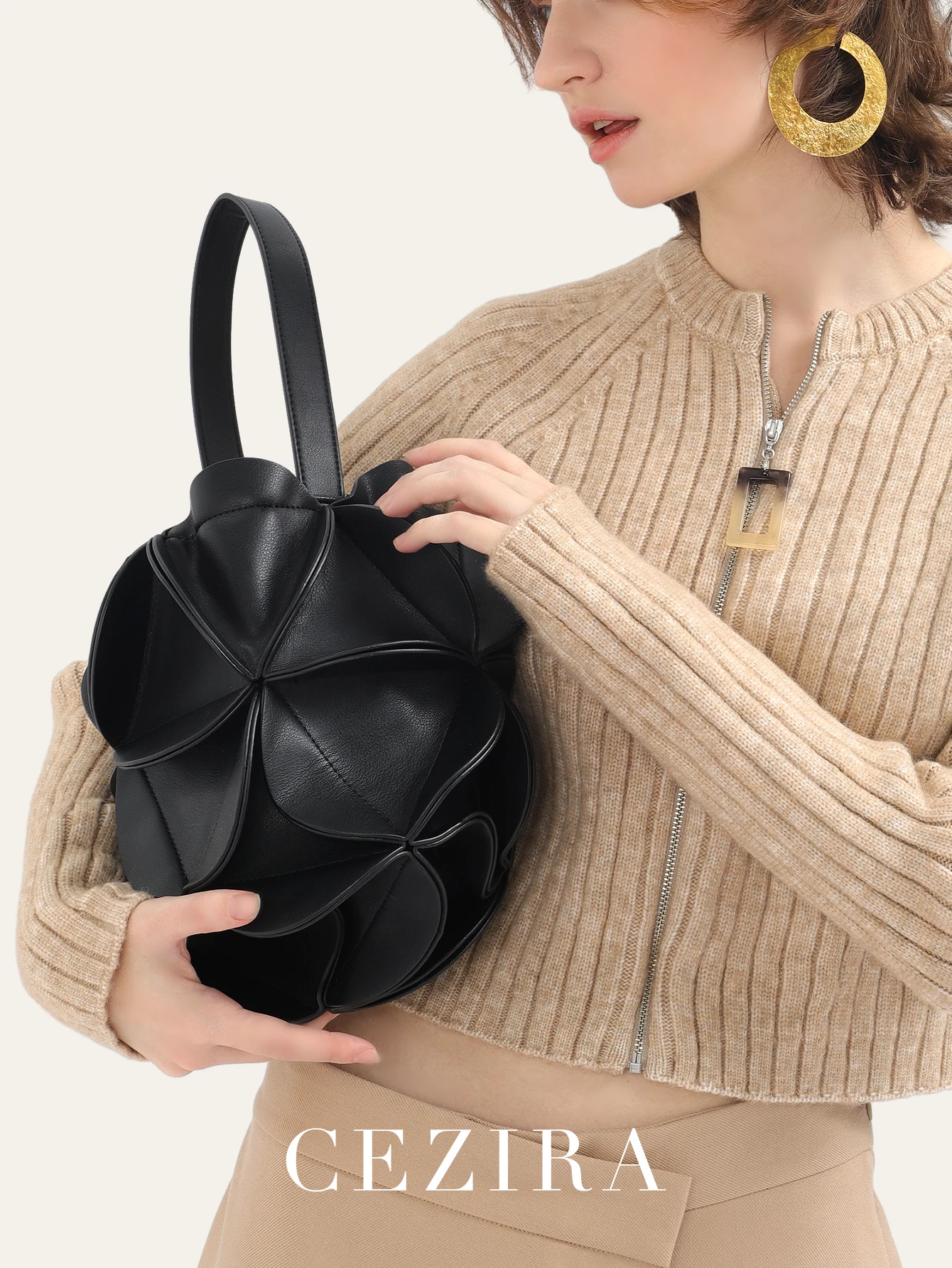 CEZIRAWomenFashionNicheDesignBucketShoulderBagPUVeganLeather
