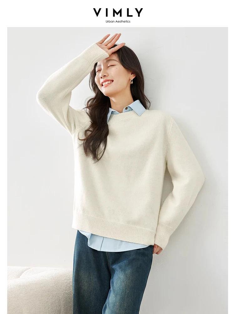 

Vimly O-neck Knitted Pullovers Casual Loose Soft Sweater Women 2023 Winter Female Knitwear Drop Sleeve Knit Tops for Woman 16272