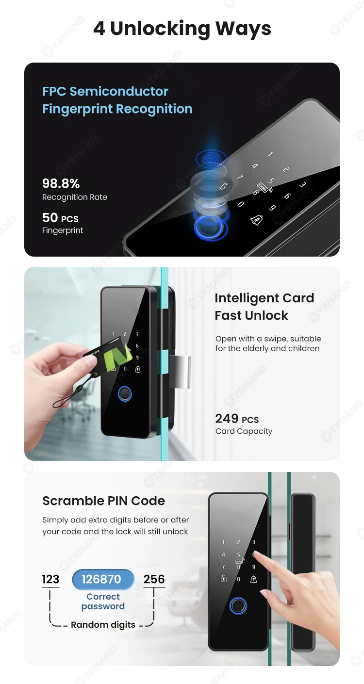Tuya APP Smart Biometric Electronic Glass Door Fingerprint Lock Bluetooth Lock 1