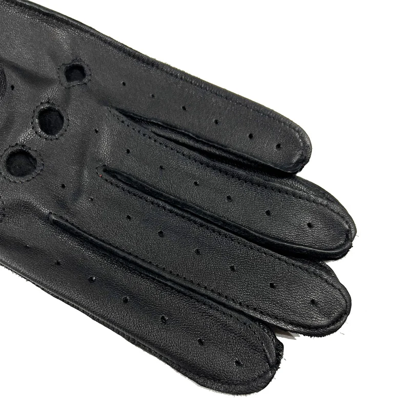 Goatskin Gloves For Men Male Solid Color Classic Simple Genuine Leather Thin Moto Luvas Winter Dark Green Riding Driving Mittens