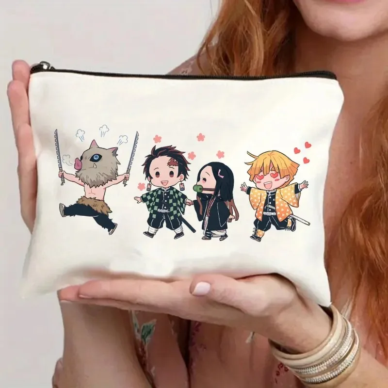 2pcs Demon Slayer Kamado Nezuko Tote Comic Retro Fashion Canvas Cartoon Makeup Portable Shopping Bags Wallet Shoulder Bag Set 2