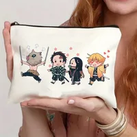 2pcs Demon Slayer Kamado Nezuko Tote Comic Retro Fashion Canvas Cartoon Makeup Portable Shopping Bags Wallet Shoulder Bag Set 2