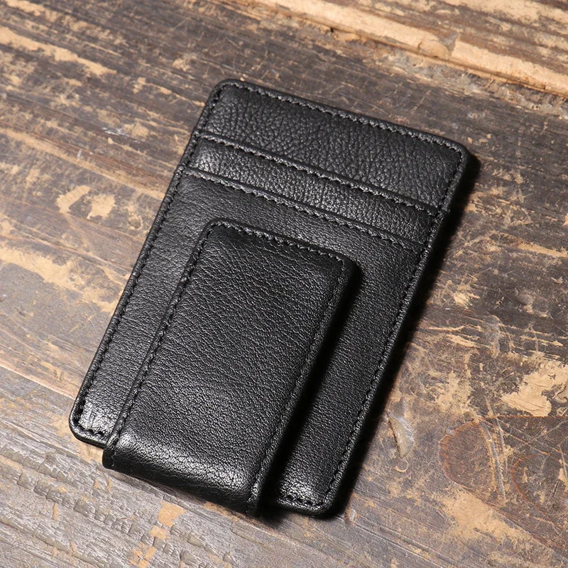 Cow Leather Money Clip Wallet for Men Multi Card Slots Wallet Magnetic Money Clips Credit Card Holder Vintage Cash Clip