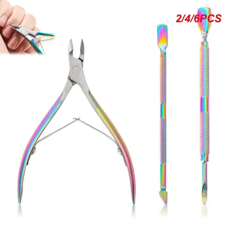 

2/4/6PCS Stainless Steel Cuticle Nipper Clipper Dead Skin Remover Scissor Cutter Rainbow Plier Metal Nail Art Manicure Pedicure