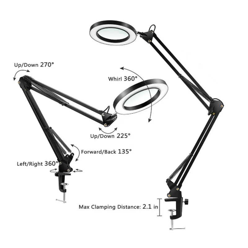 

ZK50 LED Remote Control Desk Lamp Clip Lamp 10Xlens Magnifying Glass Clip Dimmable Desk Lamp 3 Colors For Reading Computer