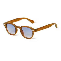 Retro - Inspired Vintage Shell Sunglasses with Rivet Accents and UV400 Protection (C24)