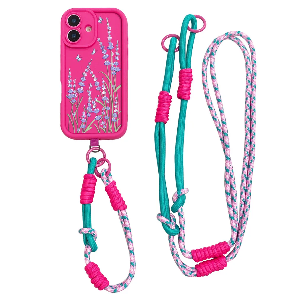 Lavender Crossbody Lanyard Phone Case with Necklace Strap and Wrist Chain
