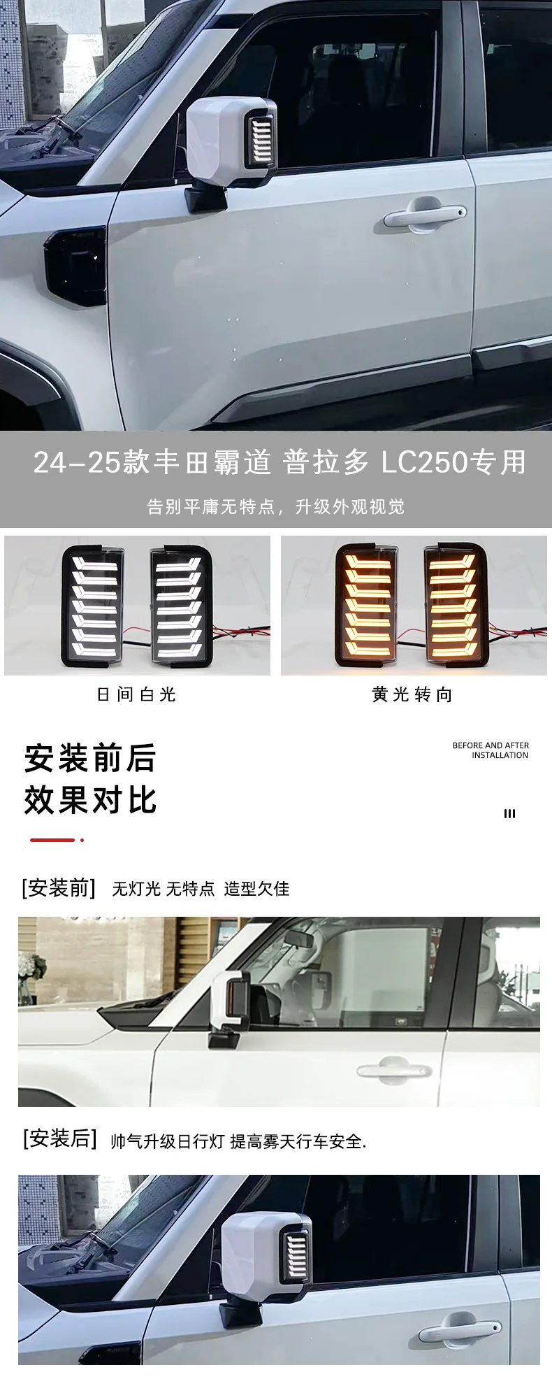 Car Led Rearview Mirror Lights For Toyota LAND CRUISER Prado LC250 2024 2025 DRL Side Mirror Turn Signal Blinker Braking Lights detail image 1