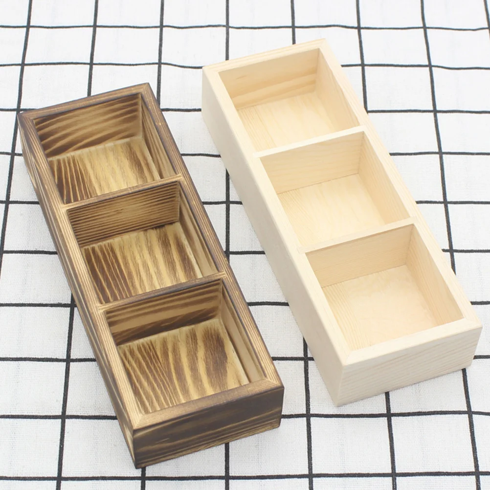 Three Compartments Wooden Storage Box Tea Organizer Kitchen Container Coffee Packets Sugar Salt Pepper Tea Bag Holder Bag