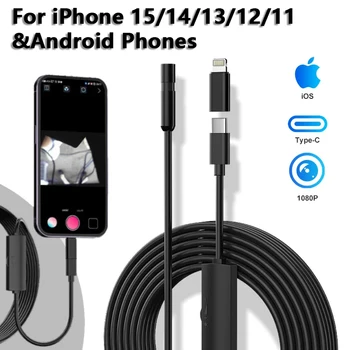 5.5/8mm 200MP Endoscopic Video Controlled Sewer Endoscope Camera Drain For Iphone 6 8 IOS Mobile Smartphone Cars Android Type C 1