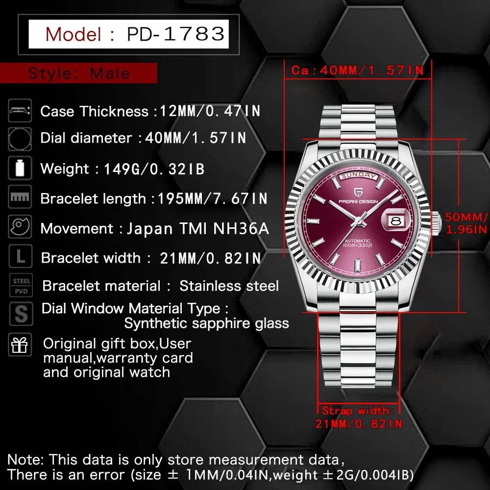 PAGANI DESIGN 2023 New DD40 Mens Mechanical Watches NH36A Sport Automatic Watch For Men Gift AR Sapphire Mirror Wristwatch Clock