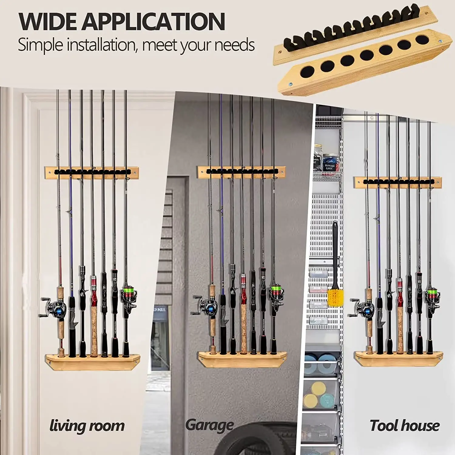 THKFISH Fishing Rod Rack Fishing Rod Holders Wall Mount Vertical/Horizontal  Fishing Pole Holders for Garage Room, Boats Store 6/8 Fishing Rod