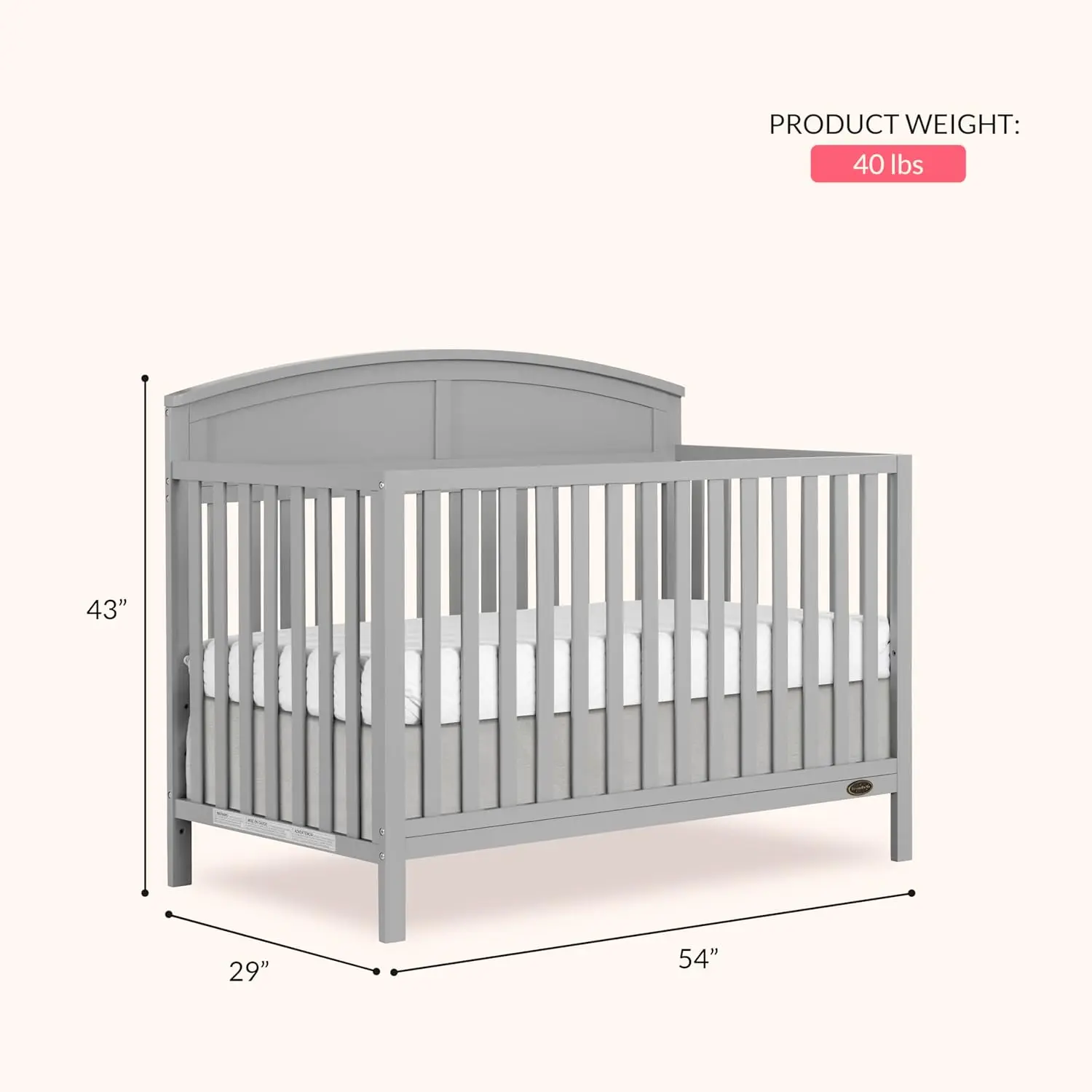 Storybrooke 5-in-1 Convertible Full-Size Baby Crib in Pebble Grey, GreenGuard Gold & JPMA, Convert to Toddler, Day