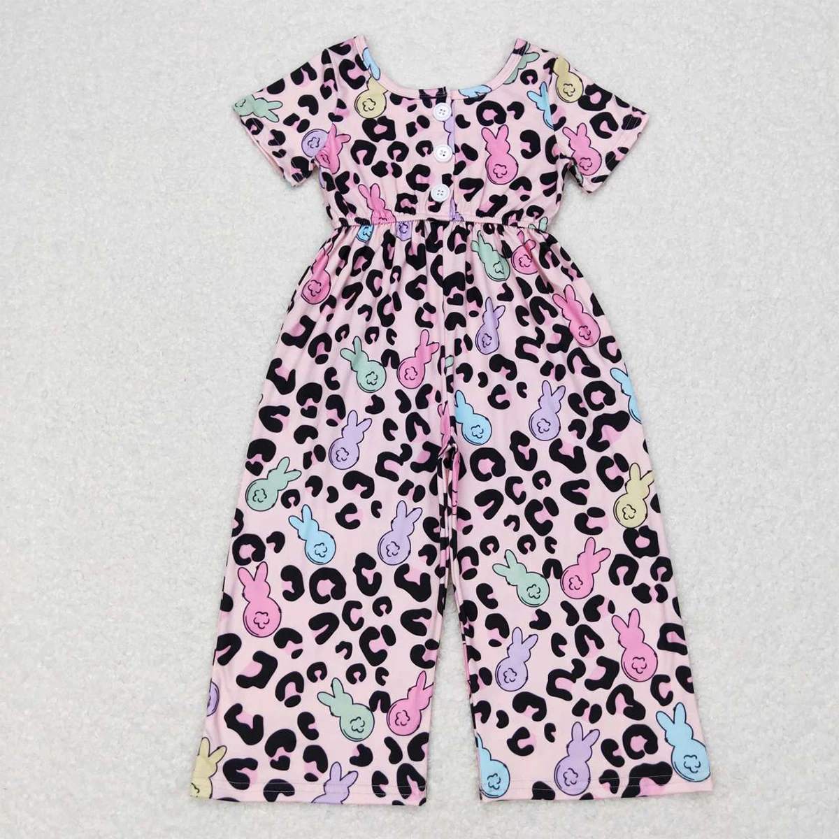 

Wholesale Hot Sale Children's Clothing Baby Girls Clothes Colorful Bunny Leopard Pink Short-sleeved Onesie Western Boutique Wear