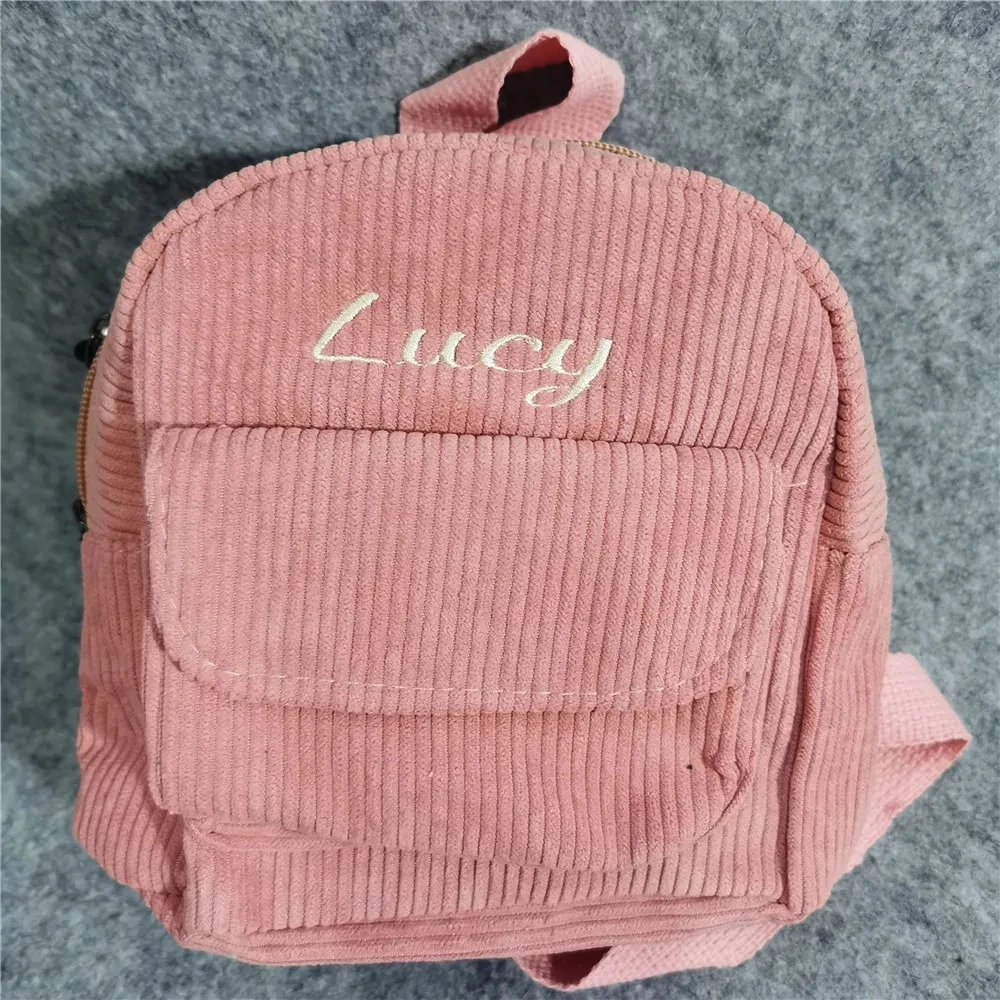 

Custom Embroidered Name Corduroy Women's Mini Backpack Personalized Fashion Small Backpack Student Girl Schoolbag Casual Bag