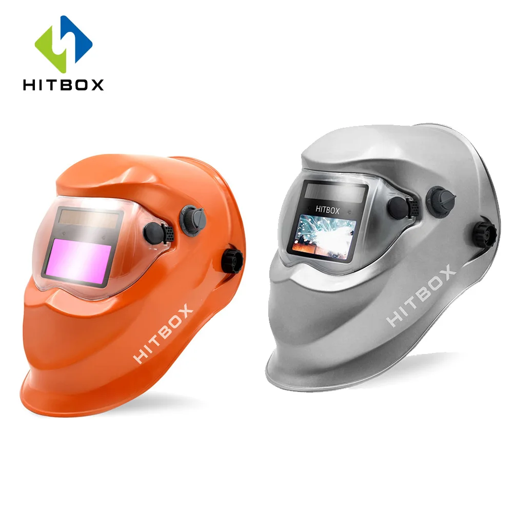 

HITBOX Welding Helmet Solar Powered Auto Darkening Hood with Adjustable Shade Range for TIG MIG ARC Grinding Plasma Welder Mask