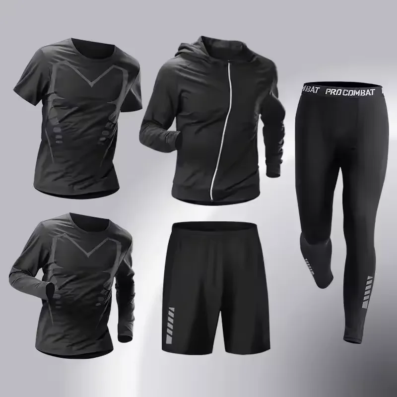 Sports Suit Fashion 5 Pieces Men's Running Sports Clothing Set Fitness Jogging Compression Suit Training Suit Sports Clothing Dry Fit Leggin