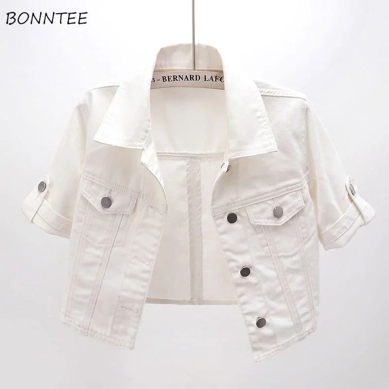 

Short-sleeve Summer Jackets Women Crop Denim Chic Korean Style Slim Spliced Pure Chic Hip Hop Streetwear Y2k Student Overcoat
