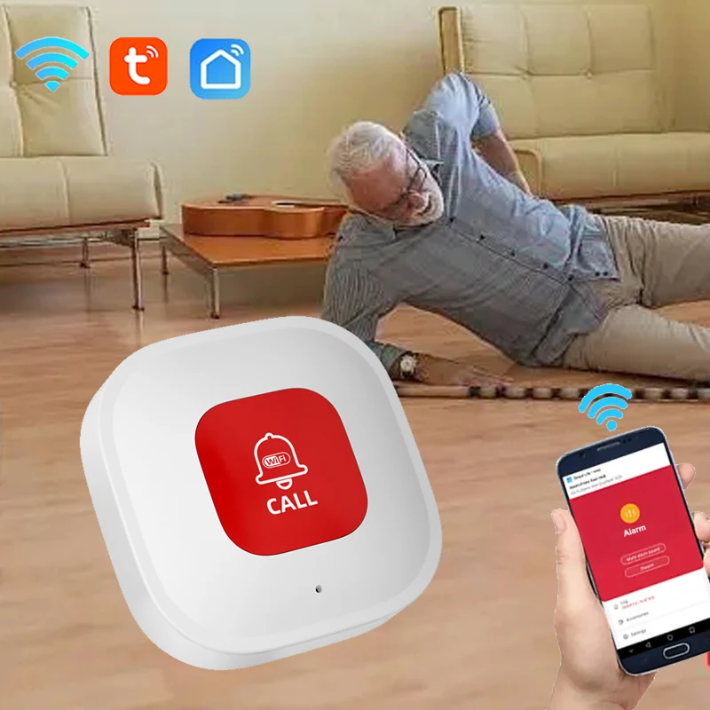 Tuya WiFi Smart SOS Call Button Smart Caregiver Pager Phone Alert Transmitter Emergency Call Button for Kids Elderly Patient