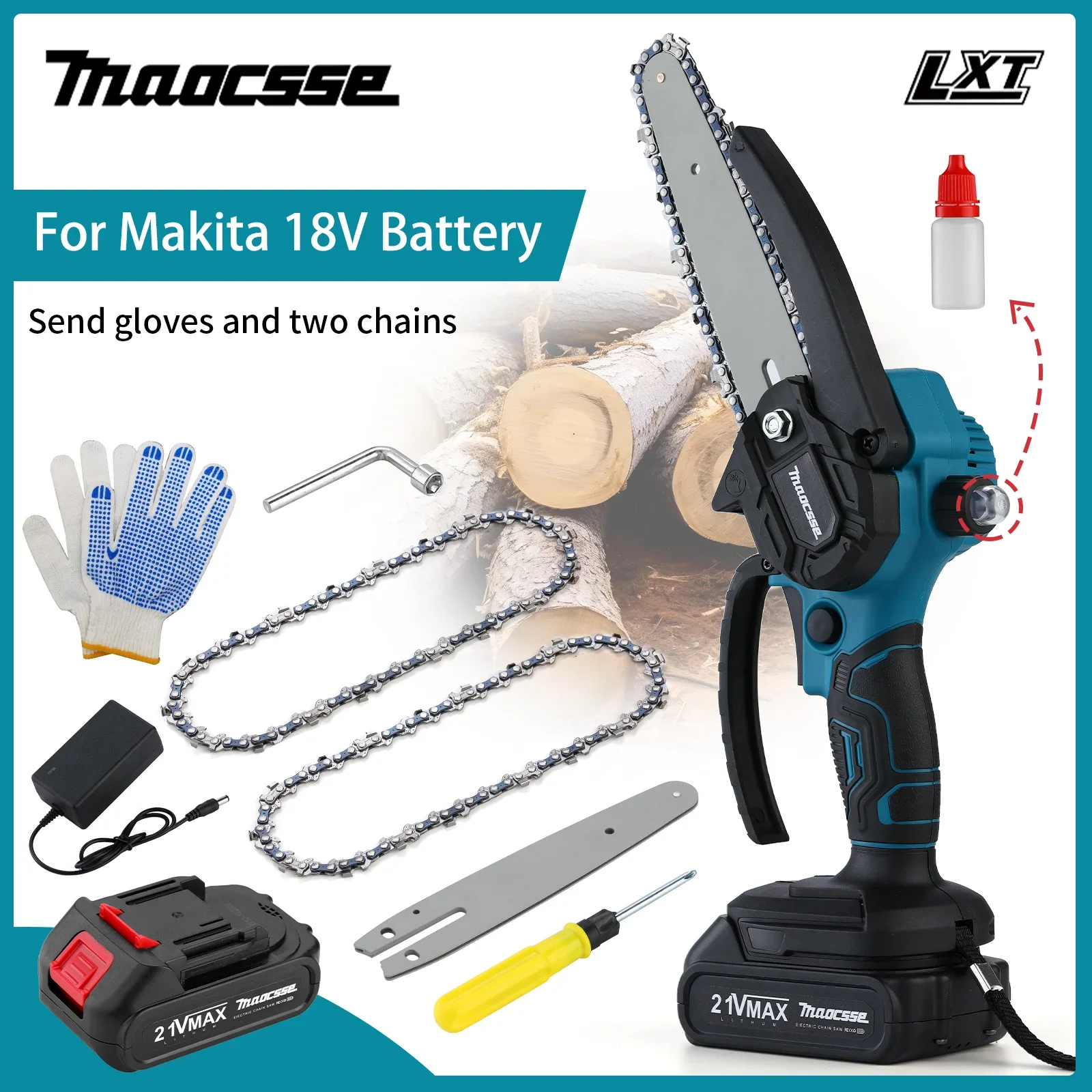 3500W 6Inch Electric ChainSaw Rechargeable Saw 40000RPM Cordless Chain Saw Wood Power Tools For Makita 18V Battery lube