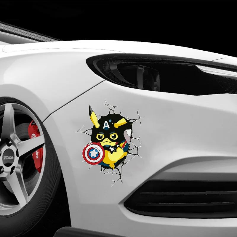 Pokemon Pikachu Cartoon Auto Aufkleber 3D Stereo Blockieren Scratch  Blockieren Dekorative Auto Tür Körper Hinten Aufkleber auto zubehör