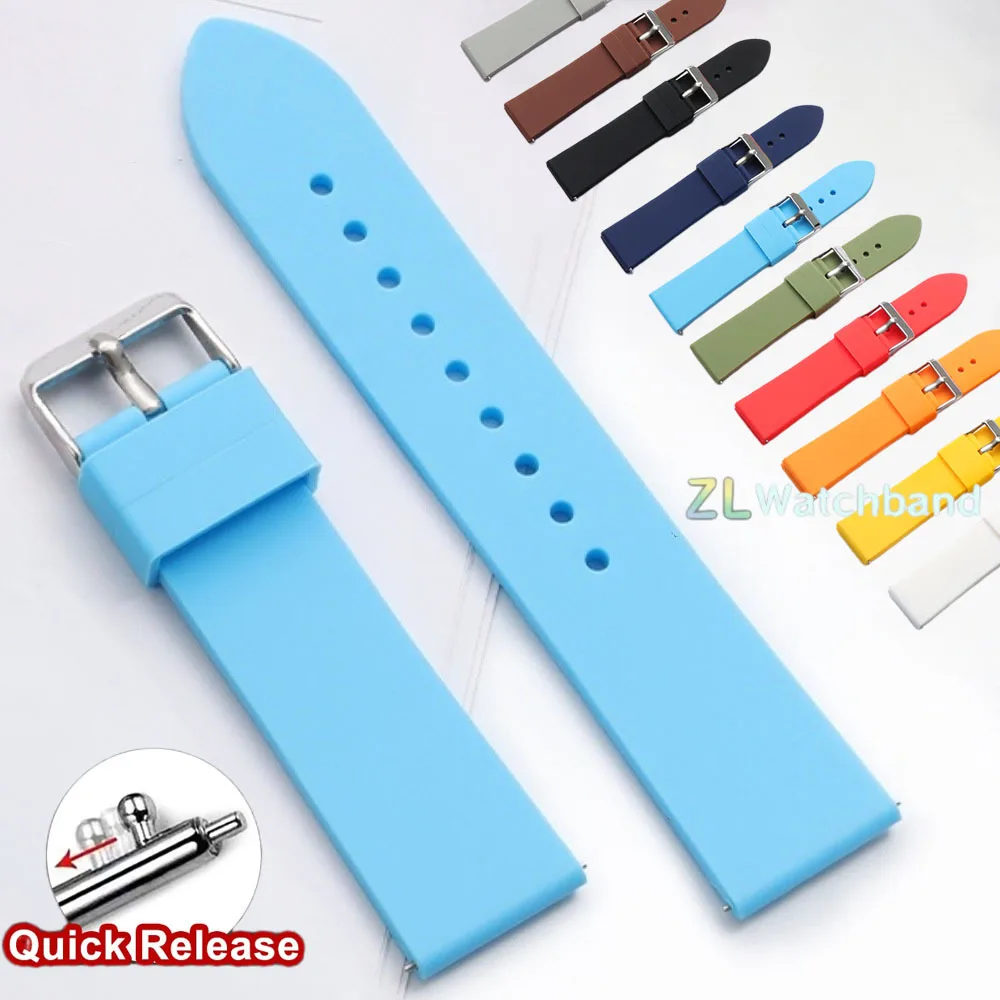Universal Quick Release Waterproof Silicone Watch Band - Soft Rubber Replacement Strap