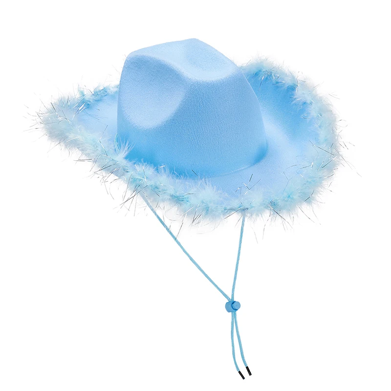 Women'S Western Cowboy Hat Adult Solid Color Fur Trimmed Wide Brimmed Hat Yuppie Gentleman Style Date Party Women'S