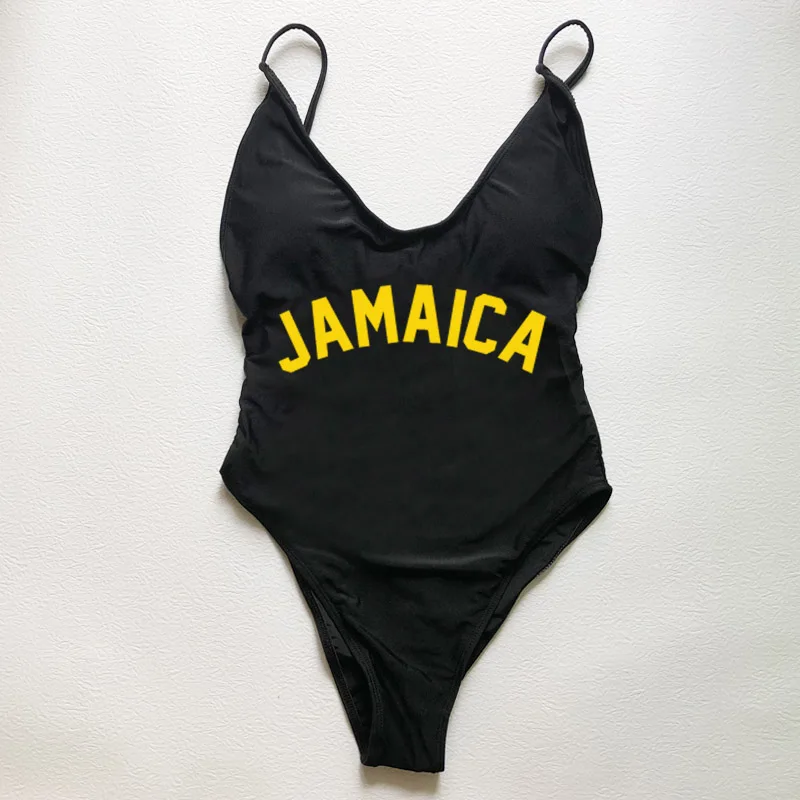 Women's One Piece Swimsuit Sexy Padded JAMAICA Letter Bathing Suit Beachwear