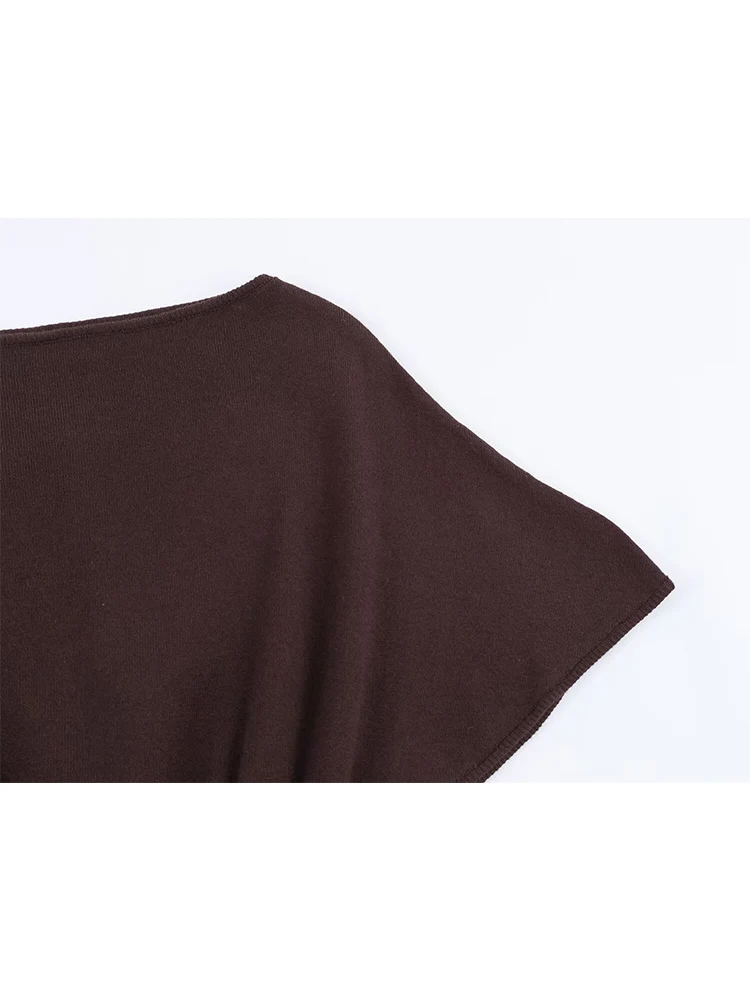 Women's Knitted Tops With Belt 2025 Autumn Hem Ruffle Loose Pullover Top Fashion Vintage Sweaters Female Casual Knitwear