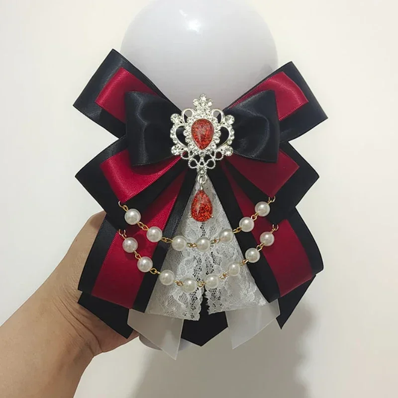Retro Lolita Pearl Chain Crystal Bow-tie Handmade Jewelry Women's Set Shirt Collar Bow Carat Stick Hand Lamp Concert Accessories bow tie