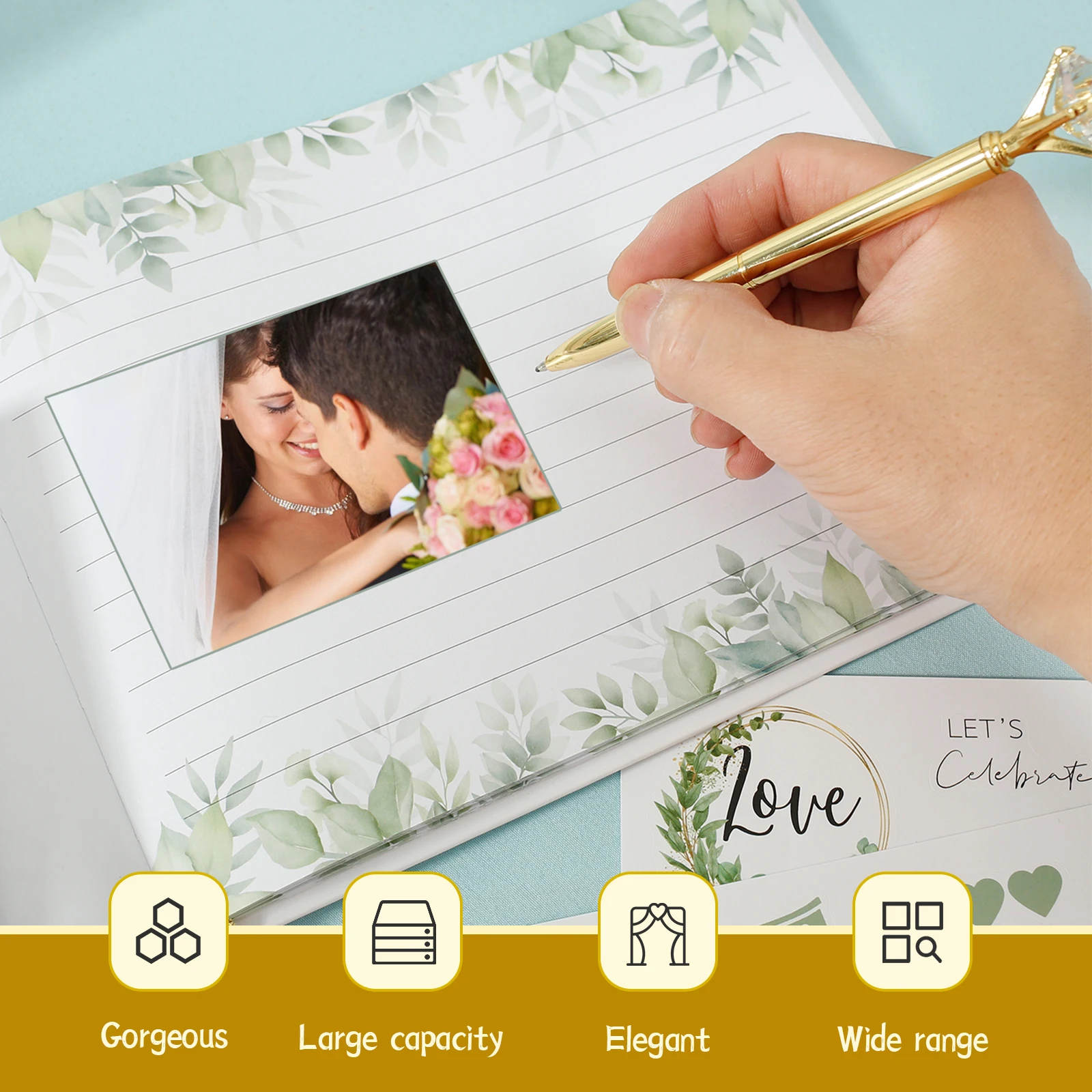 Wedding Guestbook Wedding White Guest Book with Diamond Pen Decoration Message Book for Anniversary Photo Gift