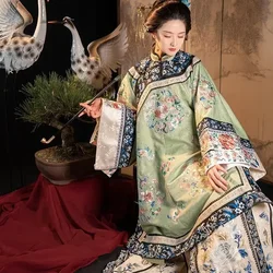 5 Color Retro Heavy Industry Antique Clothes Women Qing Dynasty Flower Printed Loose Long Sleeve Cheongsam Dress Qipao Cospaly