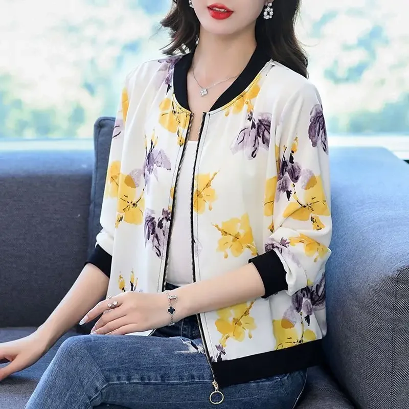 플러스 사이즈 플로럴 아이스 실크 자외선 차단 의류 여성 여름 2025 아우터웨어 패션 오픈 가디건 프린트 루즈 롱 슬리브