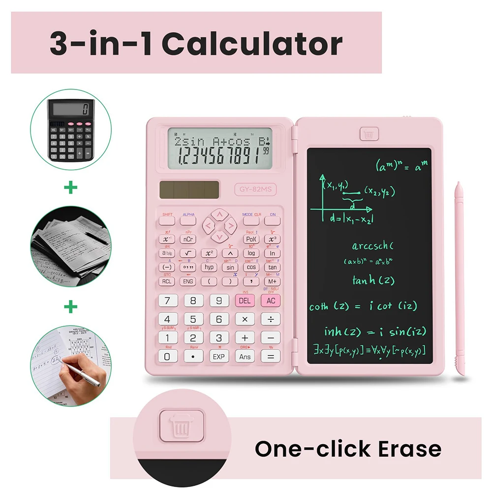Scientific Calculators for School with Notepad School Supplies 240 Functions 82MS Foldable 2-Line Display Solar and Battery Powe - 3