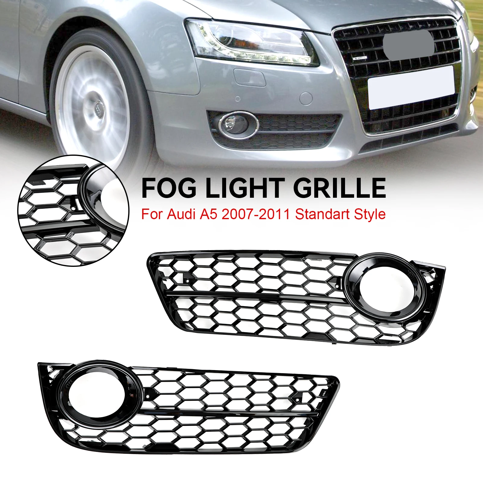 Artudatech Pair Honeycomb Front Fog Lamp Cover Grille Grill Fit Audi A5 2007-2011