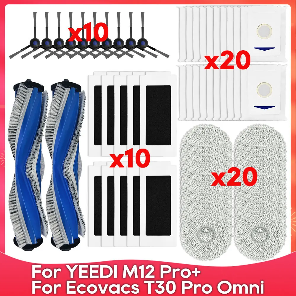 9-Piece Replacement Kit For ECOVACS DEEBOT T30 Omni / Yeedi M12 Pro+ – Includes Brushes, Filters, Mop Pads & Dust Bags - View #8