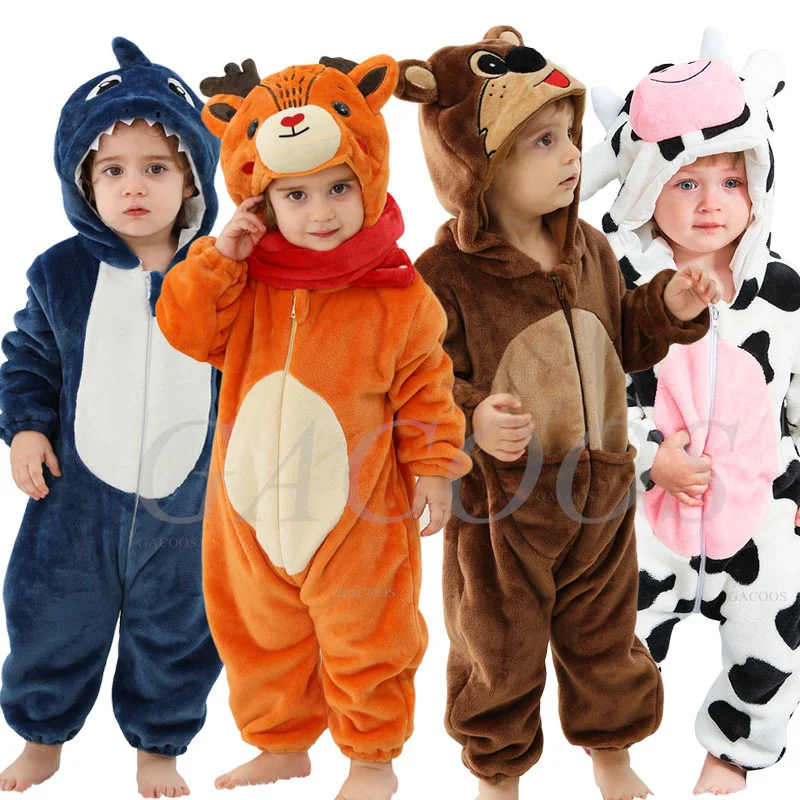 Baby Girls Onesie Kigurumi Monkey Unicorn Dinosaur Animal Cosplay Costume Winter Flannel Jumpsuit 1 to 4 Years Kids Boys Pajamas cosplay costumes children pajamas kigurumi pajamas